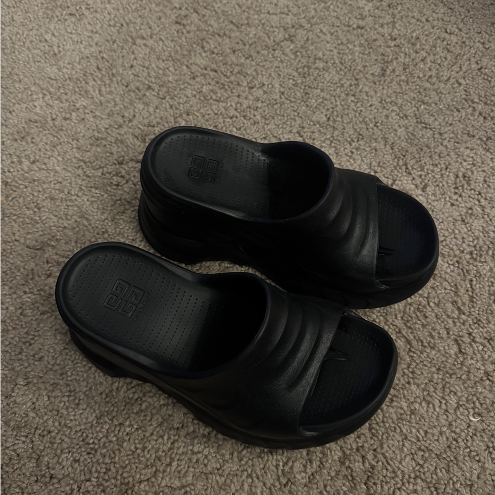 Givenchy Black Embossed Slide Sandals